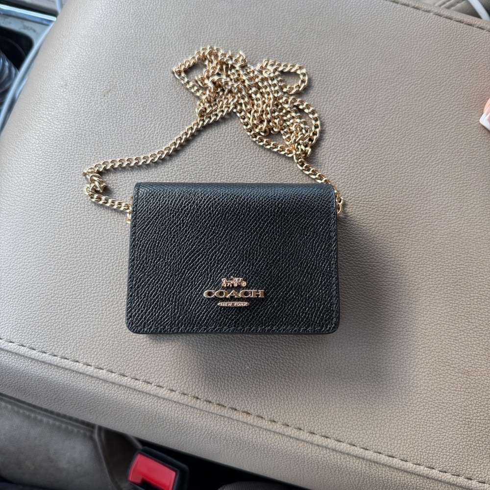 Coach Black Mini Crossbody with Gold Chain Strap